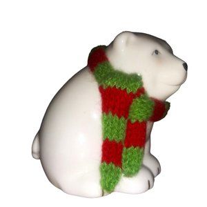 Lenox Polar Bear Ornament Holiday White Bear Red Green Scarf Holiday Hanging Orn